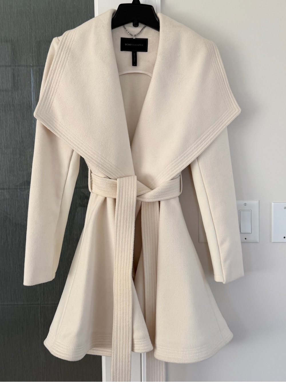 Bcbgmaxazria wool belted flare coat
